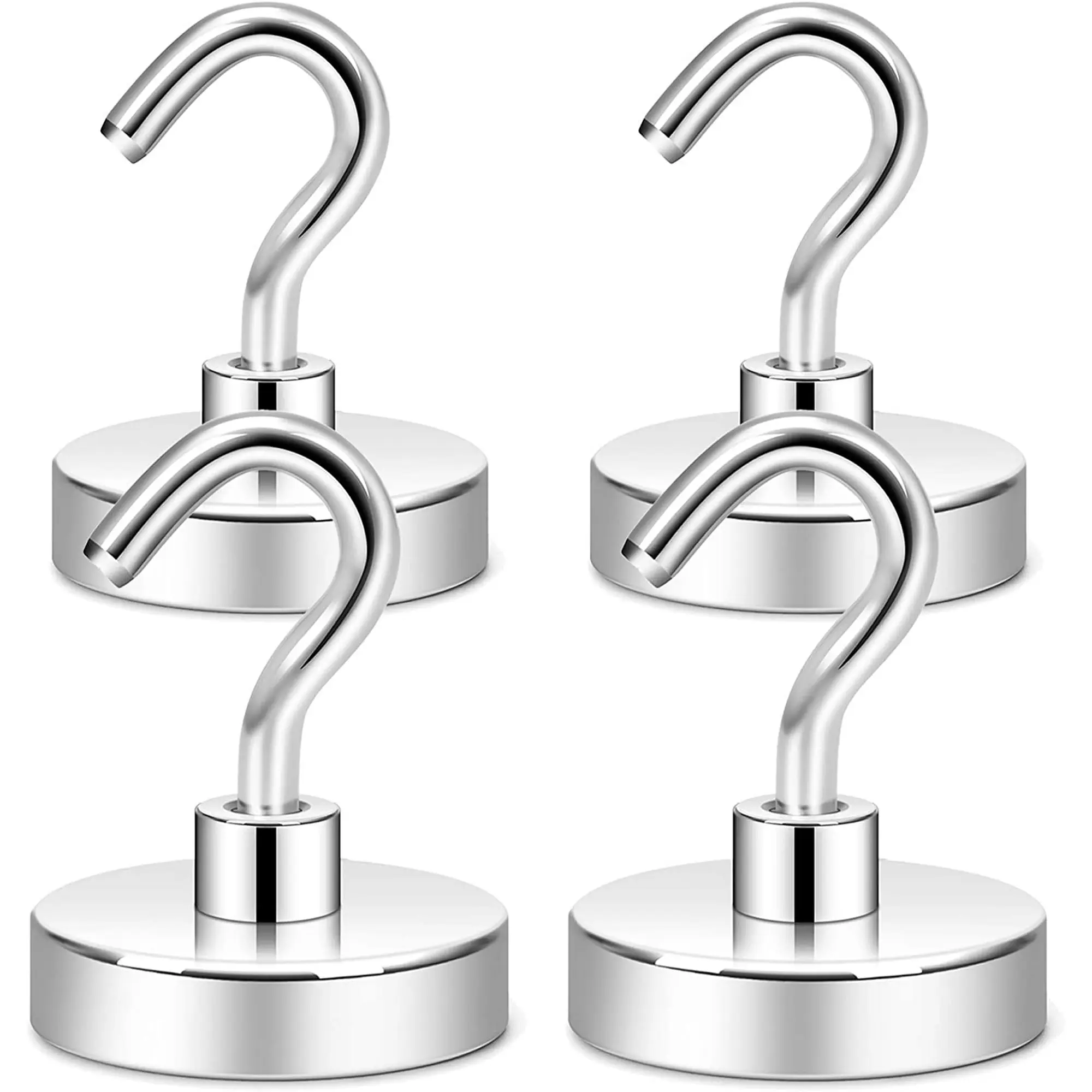 4/8 Pcs Magnetic Hooks, Heavy Duty 30lbs Neodymium Magnet Hook Rust Proof, 4pcs Silver Color