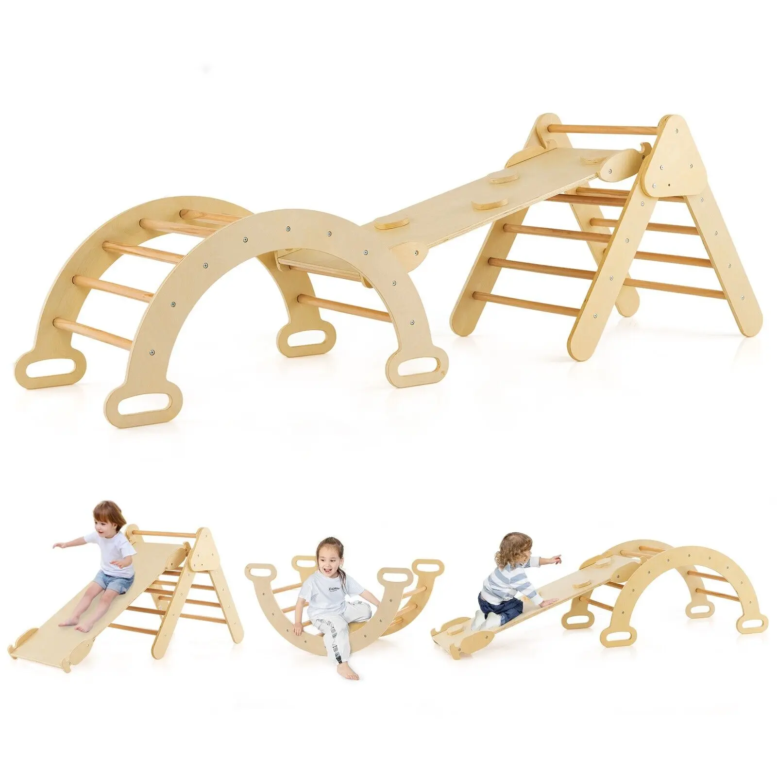 6in1 Montessori Climbing Frame Set: Triangle Ladder, Arch/Rock