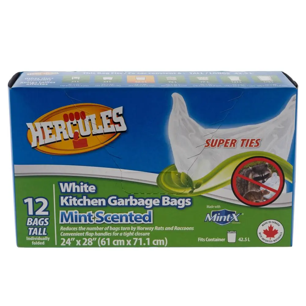 Hercules White Kitchen Garbage Bags 12 ct