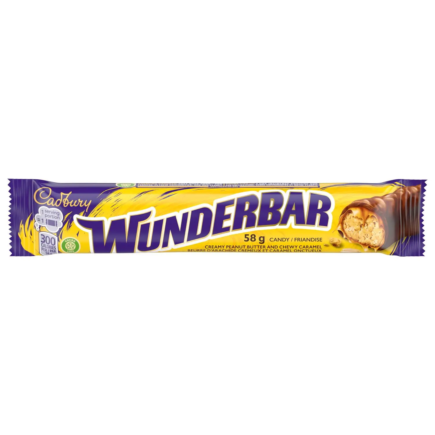 Cadbury Wunderbar, Creamy Peanut Butter & Caramel Candy Bar 58g